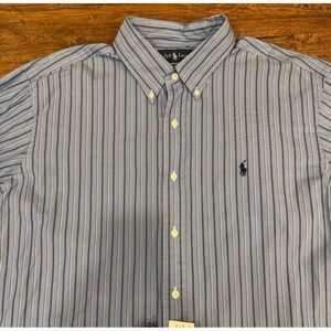 Vintage Polo Ralph Lauren Blue Striped Classic Fit Button‎ Down Shirt Men's XL